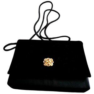 Vintage Black Velvet Evening Bag With Gold Knot Clasp